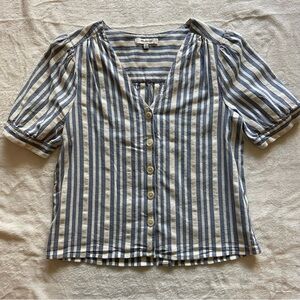 Blue & cream striped button-down shirt